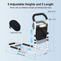 Kekoy Bed Rails for Elderly Adults, Adjustable Assist Beds Rail for Senior with Storage Bag & Light, Bed Support Steel Bar Mobility Assistant, Fix All Beds Frame EasyOptionXY LLC