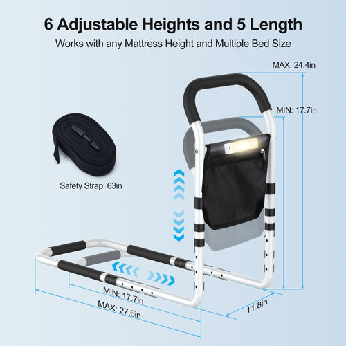 Kekoy Bed Rails for Elderly Adults, Adjustable Assist Beds Rail for Senior with Storage Bag & Light, Bed Support Steel Bar Mobility Assistant, Fix All Beds Frame EasyOptionXY LLC