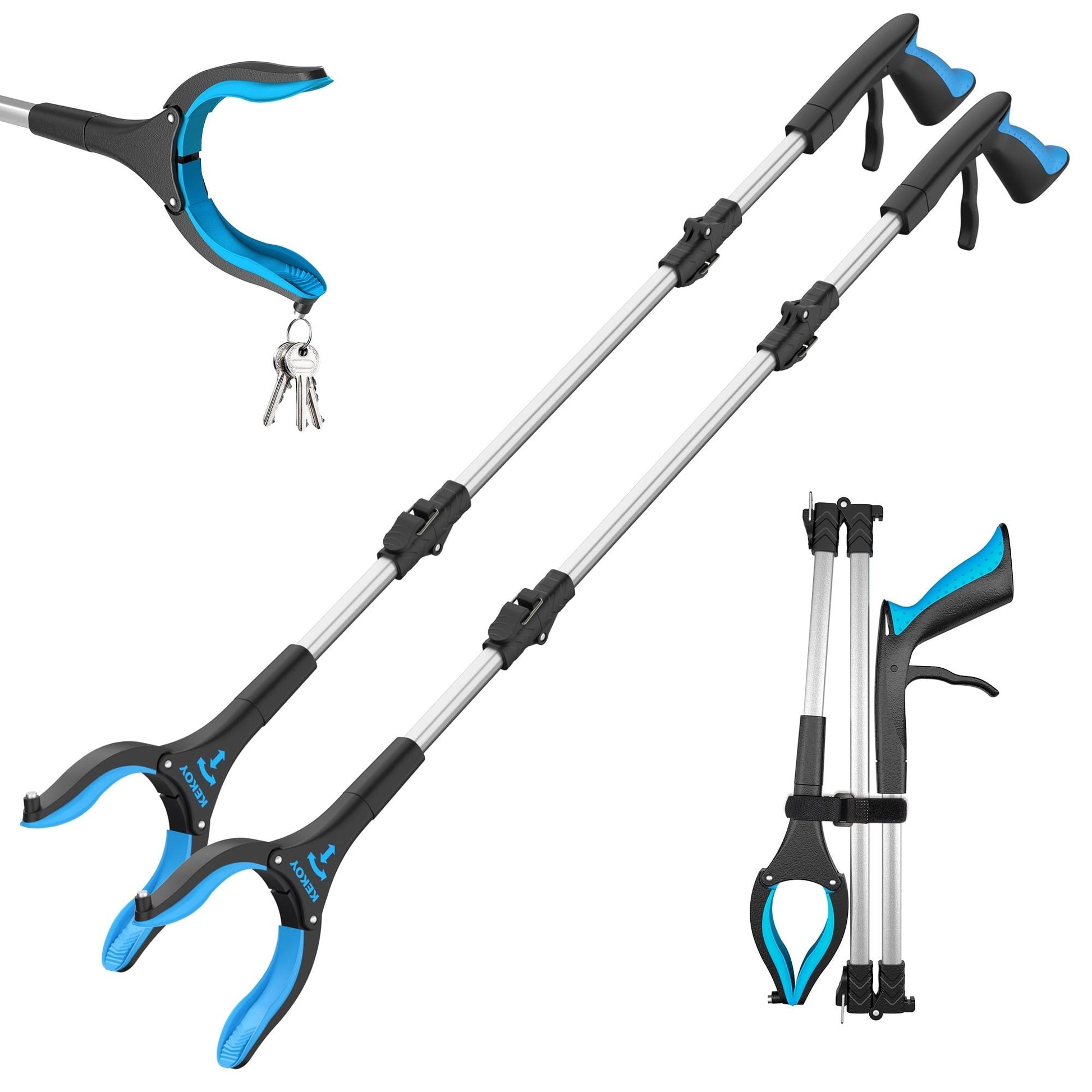 Kekoy 36" Grabber Reaching Tool, 2 Pack Foldable Grabbers for Elderly Grab It Reaching Tool, Long Reacher Grabber Pickup Tool, Magnetic Grabber Reacher Tool, Blue EasyOptionXY LLC