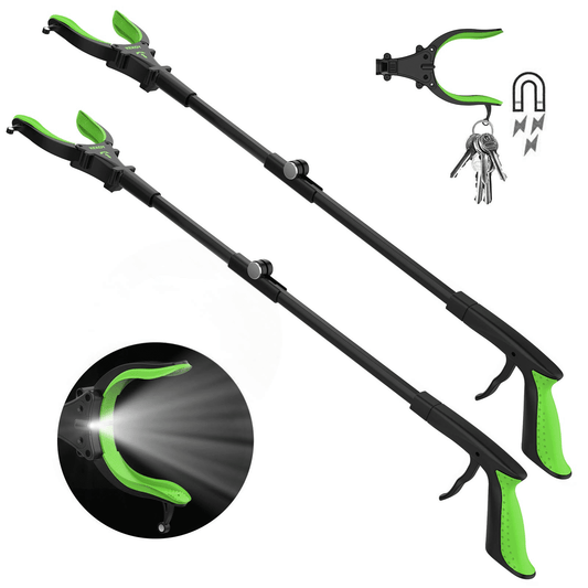 Kekoy 2-Pack 32" Foldable Reacher Grabber Tool with Light and Magnet, 360¡ã Rotating Head, Trash Picker Grabber, Reaching Assist Tool for Litter Pick up, Claw Grabbers for Elderly, Arm Extension