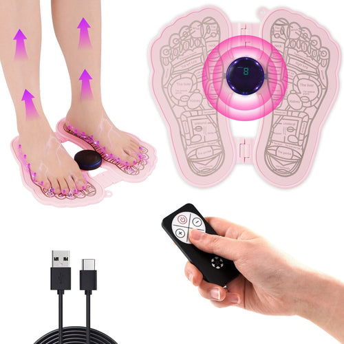 KEKOY EMS Foot Massager Electric Foot Stimulator Massager, Romote Contral USB Rechargeable Foot Massage Pad with 8 Modes 19 Intensity Promote Blood Circulation, Pink EasyOptionXY LLC