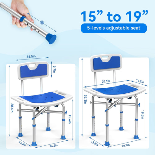 KEKOY Heavy Duty Shower Chair with Back 550lb, Height Adjustable Padded Bath Seat, Shower Bench Bathtub Stool for Elderly, Senior, Handicap & Disabled, Tool-Free Assembly EasyOptionXY LLC