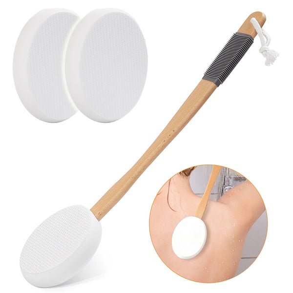 KEKOY Lotion Applicator for Back with 3 Replaceable Pads and 1 Wood Long Handle, Back Lotion Applicator Wands for Easy Self Application of Shower Body Wash EasyOptionXY LLC