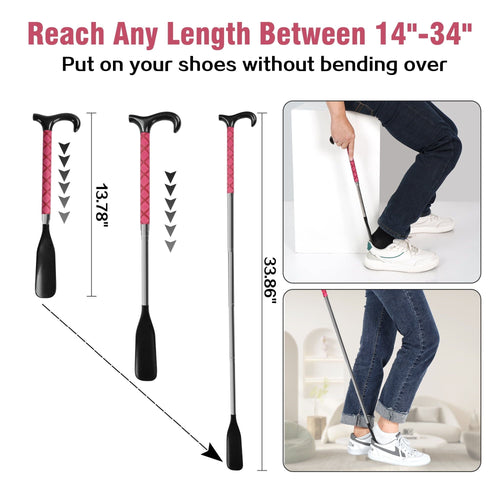 KEKOY Long Shoe Horn, 14" to 34" Adjustable and Retractable Expander Long Handle Shoe Stick, Stainless Steel Sock Removal Tool for Shoes, Shirts and Pant with Travel Bag EasyOptionXY LLC