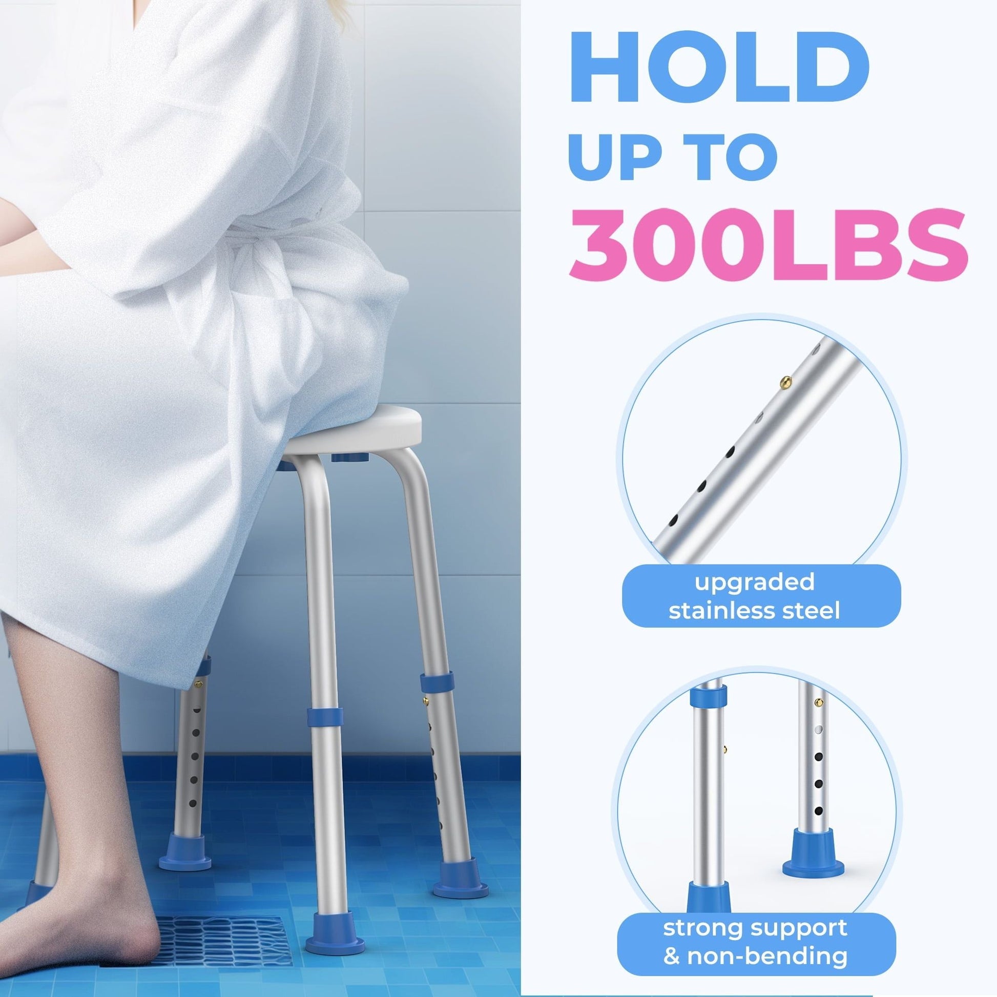 KEKOY Round Shower Stool for Inside Shower, FSA/HSA Eligible Adjustable Alloy Bath Chair, Tool-Free Bathroom Stool for Inside Tub, Bathroom Seat for Adults, Bath Chair for Seniors EasyOptionXY LLC