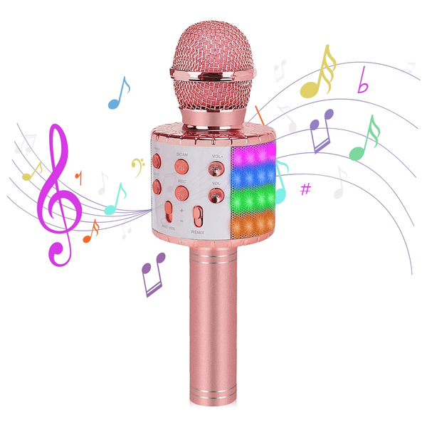 Kids Microphone, Wireless Bluetooth Microphone with LED Lights, Children Microphone Singing Toys Christmas Gifts for Kids and Adults, Gold EasyOptionXY LLC