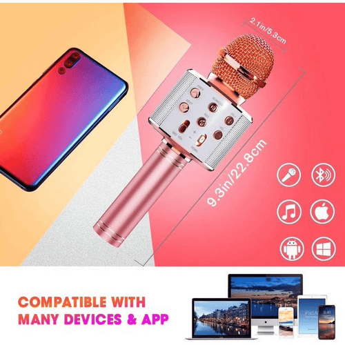 Kids Microphone, Wireless Bluetooth Microphone with LED Lights, Children Microphone Singing Toys Christmas Gifts for Kids and Adults, Gold EasyOptionXY LLC