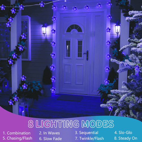 23ft 50 LED Solar Flower String Lights, Outdoor Cherry Blossoms Solar Fairy Lights for Fence Garden Yard Patio Tree Decor, Blue EasyOptionXY LLC