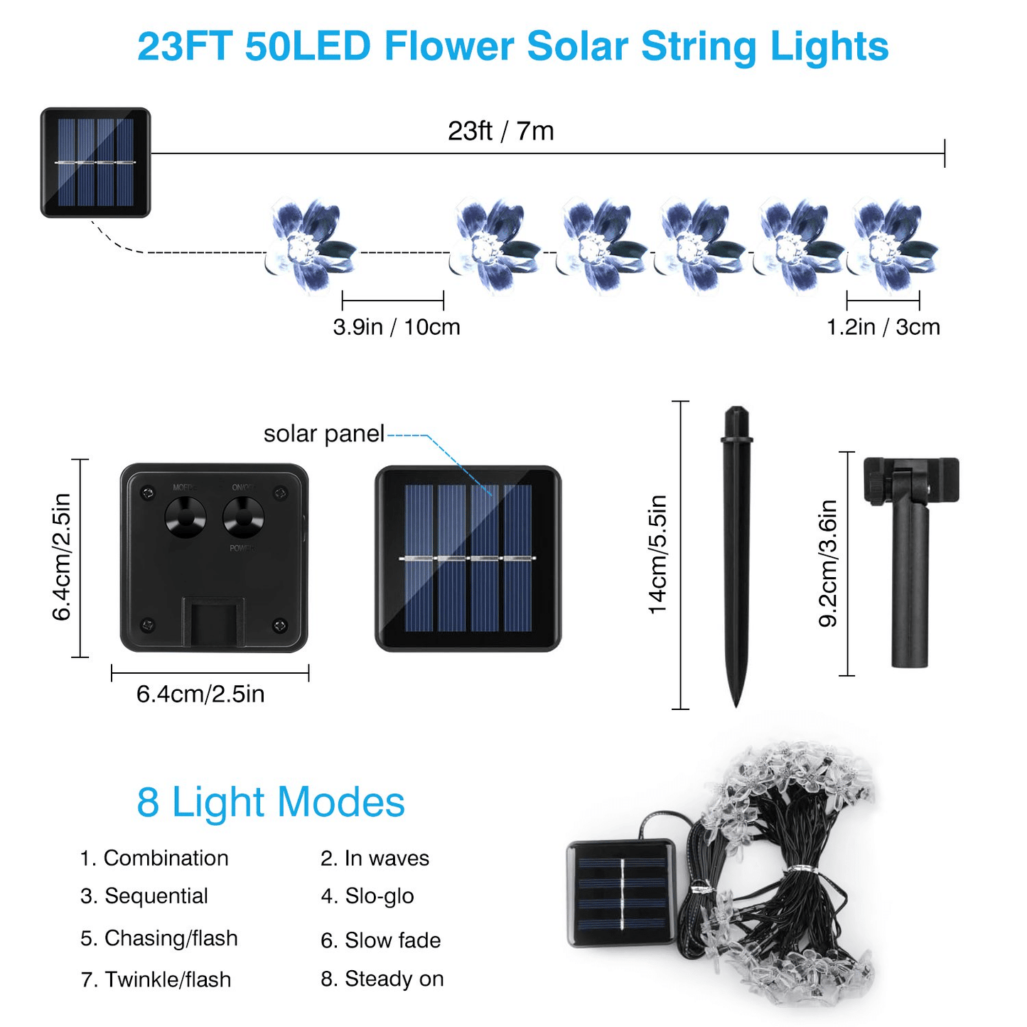 23ft 50 LED Solar Flower String Lights, Outdoor Cherry Blossoms Solar Fairy Lights for Fence Garden Yard Patio Tree Decor, Cool White EasyOptionXY LLC
