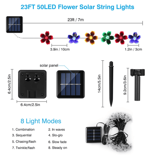 23FT 50 LED Solar Flower String Lights, Solar Powered Cherry Blossom Fairy Light for Christmas Garden Patio Decorations, Multicolo EasyOptionXY LLC