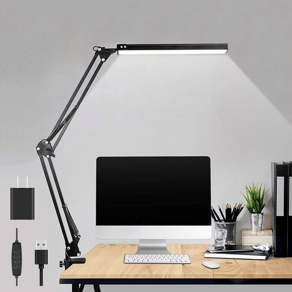 LED Desk Lamp, Adjustable Swing Arm Desk Light with Clamp, 3 Color Modes 10 Brightness Reading Lamp for Home Office, Black EasyOptionXY LLC