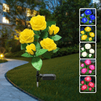 LED Solar Flower Light, Outdoor Solar Landscape Lights with 5 Rose Flowers, Waterproof Solar Garden Lights for Patio Yard Pathway Decoration, Yellow EasyOptionXY LLC