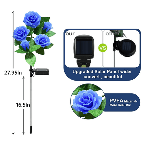 LED Solar Flower Light, Outdoor Solar Landscape Lights with 5 Rose Flowers, Waterproof Solar Garden Lights for Patio Yard Pathway Decoration, Blue EasyOptionXY LLC