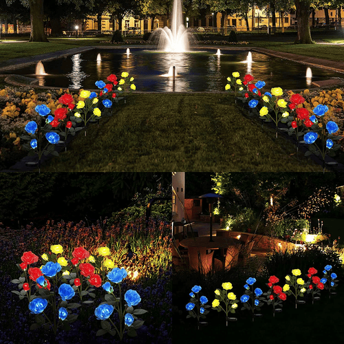 LED Solar Flower Light, Outdoor Solar Landscape Lights with 5 Rose Flowers, Waterproof Solar Garden Lights for Patio Yard Pathway Decoration, Blue EasyOptionXY LLC