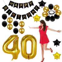 40th Birthday Decorations Kit, Large Number 40 Balloons, Black and Gold Happy Birthday Banner with Latex and Star Balloons, 40 Birthday Balloons Set Party Supplies, 24 Pack EasyOptionXY LLC