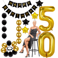 50th Birthday Decorations Kit, Large Number 50 Balloons, Black and Gold Happy Birthday Banner with Latex and Star Balloons, 50 Birthday Balloons Set Party Supplies, 24 Pack EasyOptionXY LLC