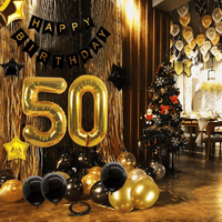 50th Birthday Decorations Kit, Large Number 50 Balloons, Black and Gold Happy Birthday Banner with Latex and Star Balloons, 50 Birthday Balloons Set Party Supplies, 24 Pack EasyOptionXY LLC