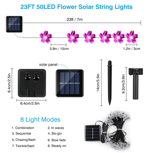 23ft 50 LED Solar Flower String Lights, Outdoor Cherry Blossoms Solar Fairy Lights for Fence Garden Yard Patio Tree Decor, Pink EasyOptionXY LLC