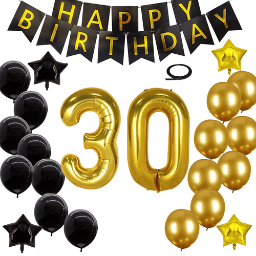 30th Birthday Decorations Kit, Large Number 30 Balloons, Black and Gold Happy Birthday Banner with Latex and Star Balloons, 30 Birthday Balloons Set Party Supplies, 24 Pack EasyOptionXY LLC