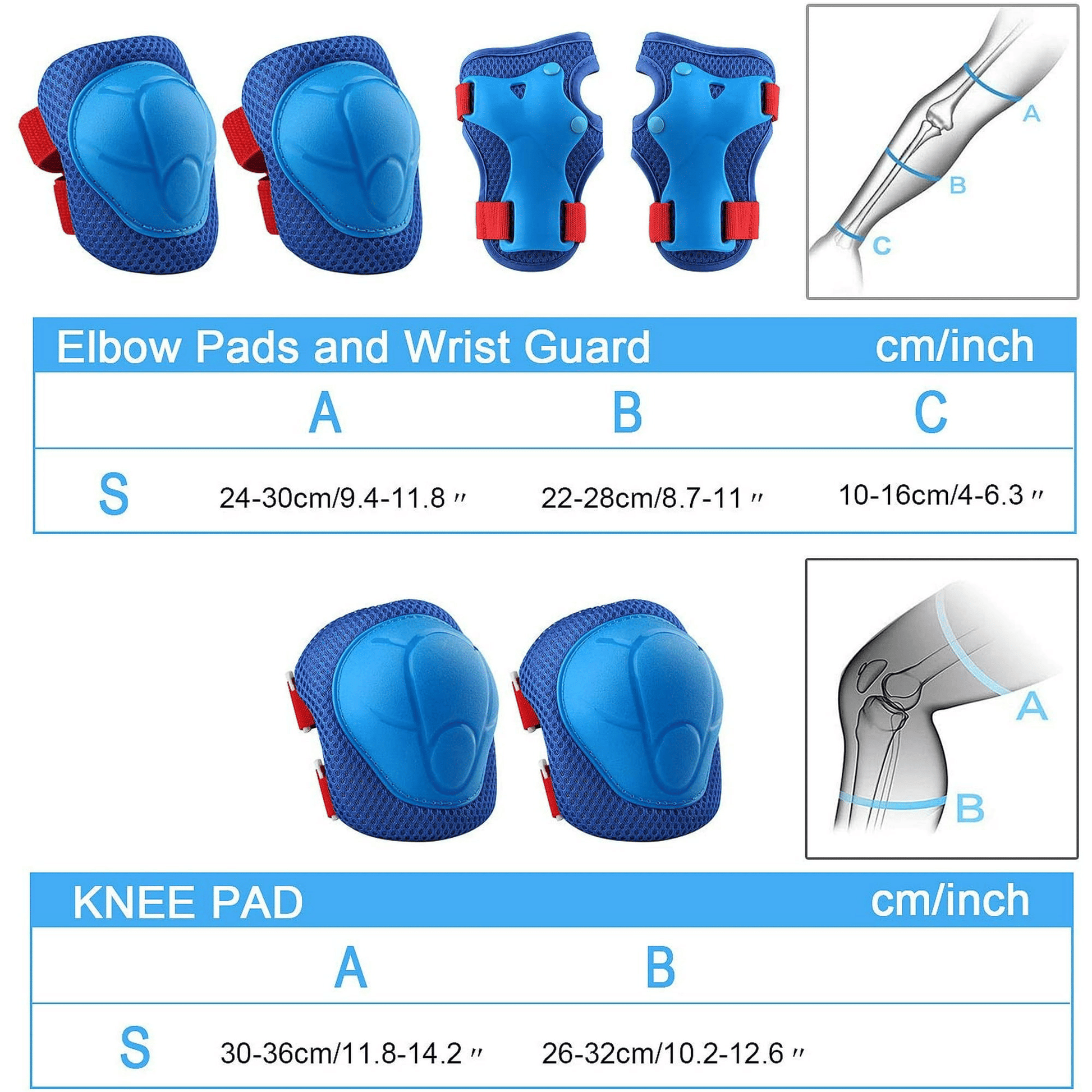 Kids Guards Protective Gear for 3-8 Years Toddlers, Blue+Red Knee Pads Elbow Pads with Wrist 3 in 1 Sports Gear Set for Bike, Cycling, Roller Skating, Skateboard EasyOptionXY LLC