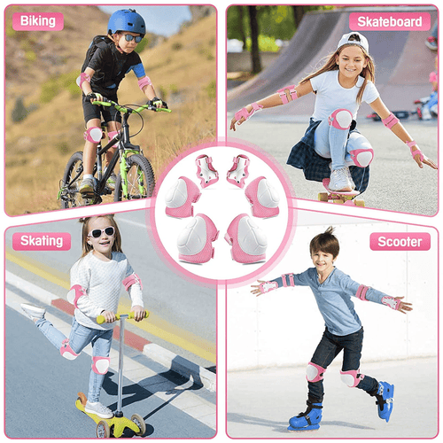 Kids Protective Gear, Knee Elbow Pads with Wrist 3 in 1 Sports Gear Set for Bike, Cycling, Skateboard, Pink EasyOptionXY LLC
