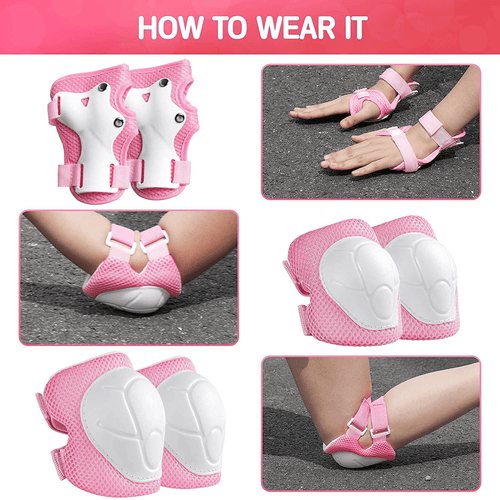 Kids Protective Gear, Knee Elbow Pads with Wrist 3 in 1 Sports Gear Set for Bike, Cycling, Skateboard, Pink EasyOptionXY LLC