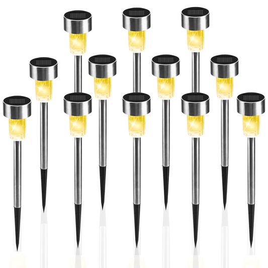 12 Pack Solar Lights Outdoor, Stainless Steel Solar Garden Lights, Waterproof LED Landscape Lighting for Pathway Patio Yard Walkway Decoration, Warm White EasyOptionXY LLC