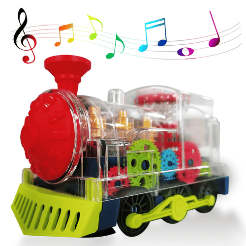 Gear Toy Train, Early Educational Transparent Kids Music Train Toy, Children Electric Rotating Mechanical Gear Train with Flashing Light Train Toy for Boys Toddlers EasyOptionXY LLC