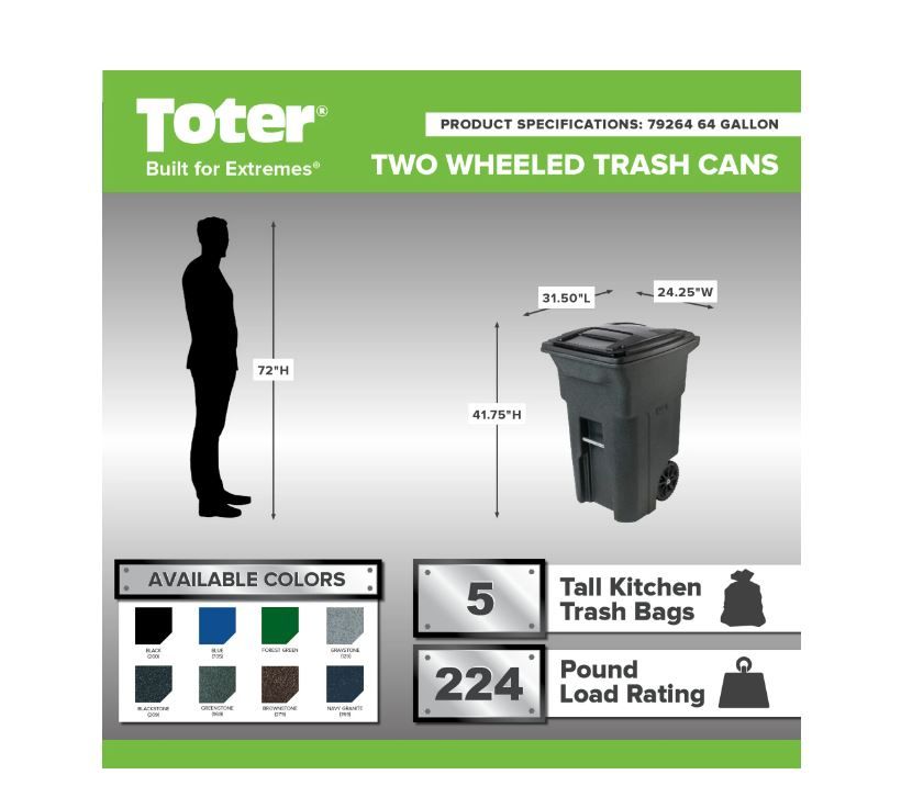 Toter 64 gallon black garbage can with wheels and lid EasyOptionXY LLC