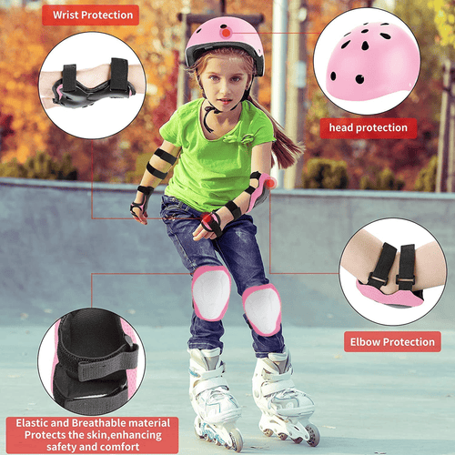 Adjustable Kids Helmet Set, Protective Gear Set with Knee Pads and Elbow Wrist Guards for 3~10yrs Girls Boys Bike Roller Skating Cycling Scooter, Pink EasyOptionXY LLC