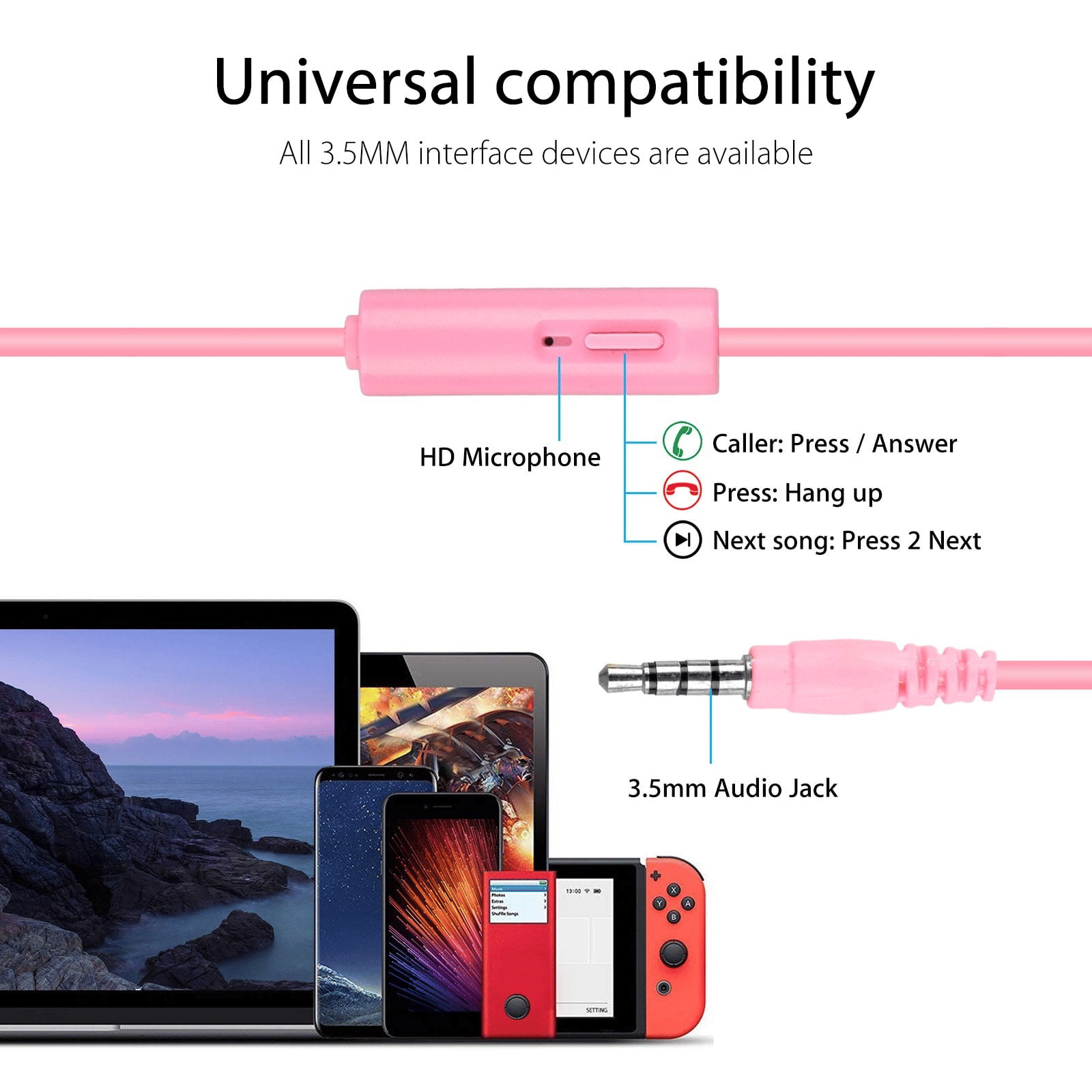 Kids Over Ear Headphones, Noise Cancelling Wired Earphone for Boys Girls, 3.5mm Foldable Headset Suitable for IOS Android Smartphones, Pink EasyOptionXY LLC