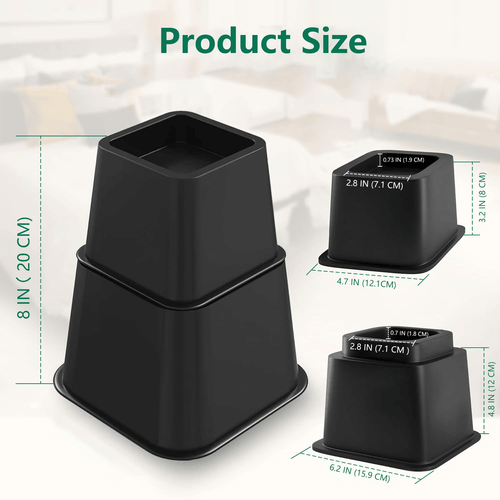 8 Pack Bed Risers, Heavy Duty Bed Furniture Risers, Adjustable Bed Elevators in Heights 3 or 5 inch, Stackable Risers for Sofa, Chair, Desk, Table Legs, Black EasyOptionXY LLC