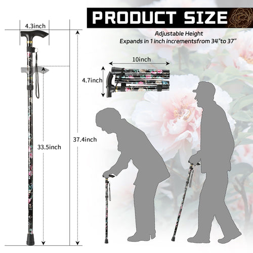 KEKOY Walking Cane for Women & Men, T Handle Portable and Foldable Walking Sticks for Seniors, Adjustable Walking Cane with 2 Replaceable Cane Tips EasyOptionXY LLC