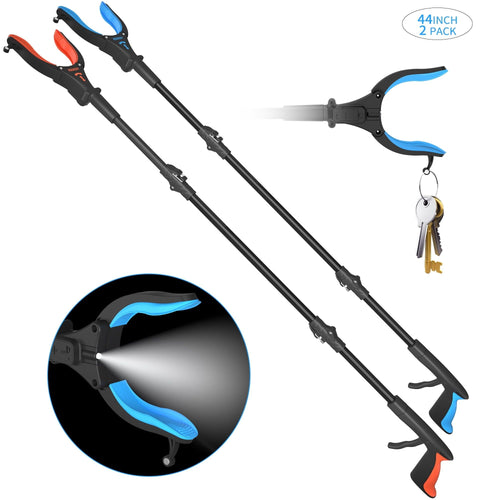 44" 2 Pack Extra Long Grabber Reacher Tool Foldable Pick Up Stick with Light, Hand Grabber for Reaching EasyOptionXY LLC
