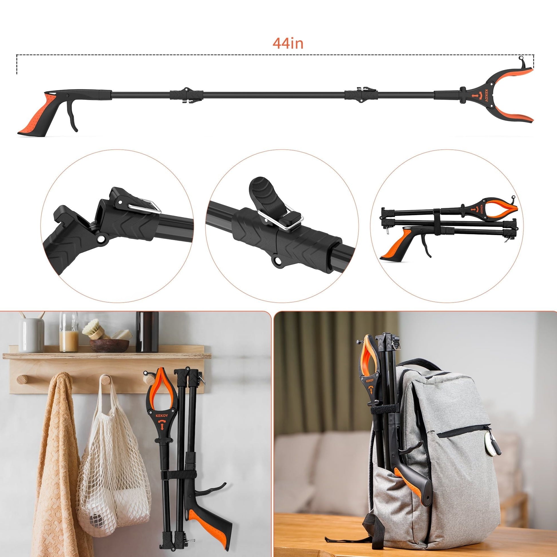 44" 2 Pack Extra Long Grabber Reacher Tool Foldable Pick Up Stick with Light, Hand Grabber for Reaching EasyOptionXY LLC