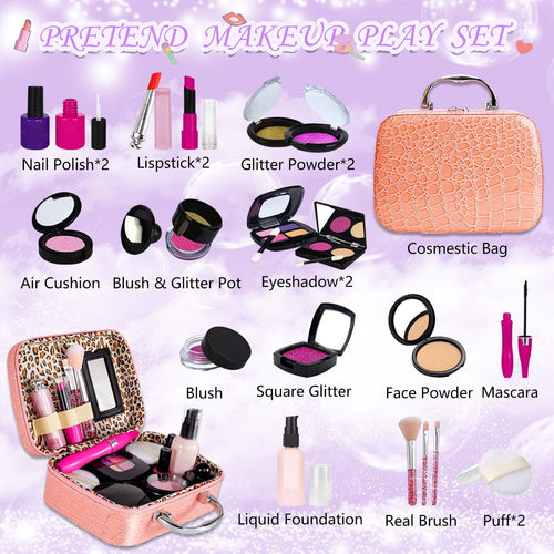 21 Pcs Pretend Makeup Kit for Toddlers, Girls Pretend Play Makeup Set with Cosmetic Bag, Pretend Play Set Cosmetics Toy for Kids Age 3, 4, 5 (Fake Makeup) EasyOptionXY LLC