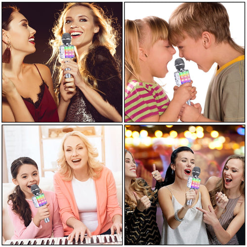 Kids Microphone, Wireless Bluetooth Microphone with LED Lights, Children Microphone Singing Toys Christmas Gifts for Kids and Adults, Silver EasyOptionXY LLC