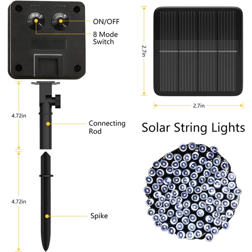 72 FT 200 LED Solar String Lights, Outdoor Solar Christmas Lights, Waterproof Solar Fairy Lights for Garden, Fence, Party Decorations, White EasyOptionXY LLC