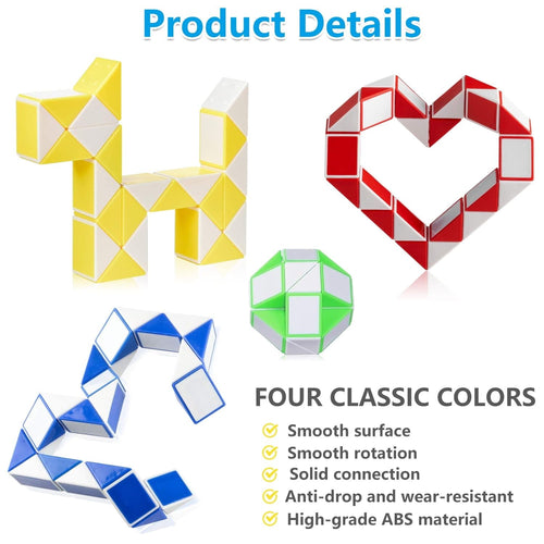 5 Pack 24 Fidget Snake Cube Twist Puzzles Toys, Fidget Sensory Toys Brain Teaser Games, Kids Stocking Stuffers Party Favors Supplies for Teens, Random Color EasyOptionXY LLC