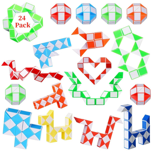 5 Pack 24 Fidget Snake Cube Twist Puzzles Toys, Fidget Sensory Toys Brain Teaser Games, Kids Stocking Stuffers Party Favors Supplies for Teens, Random Color EasyOptionXY LLC