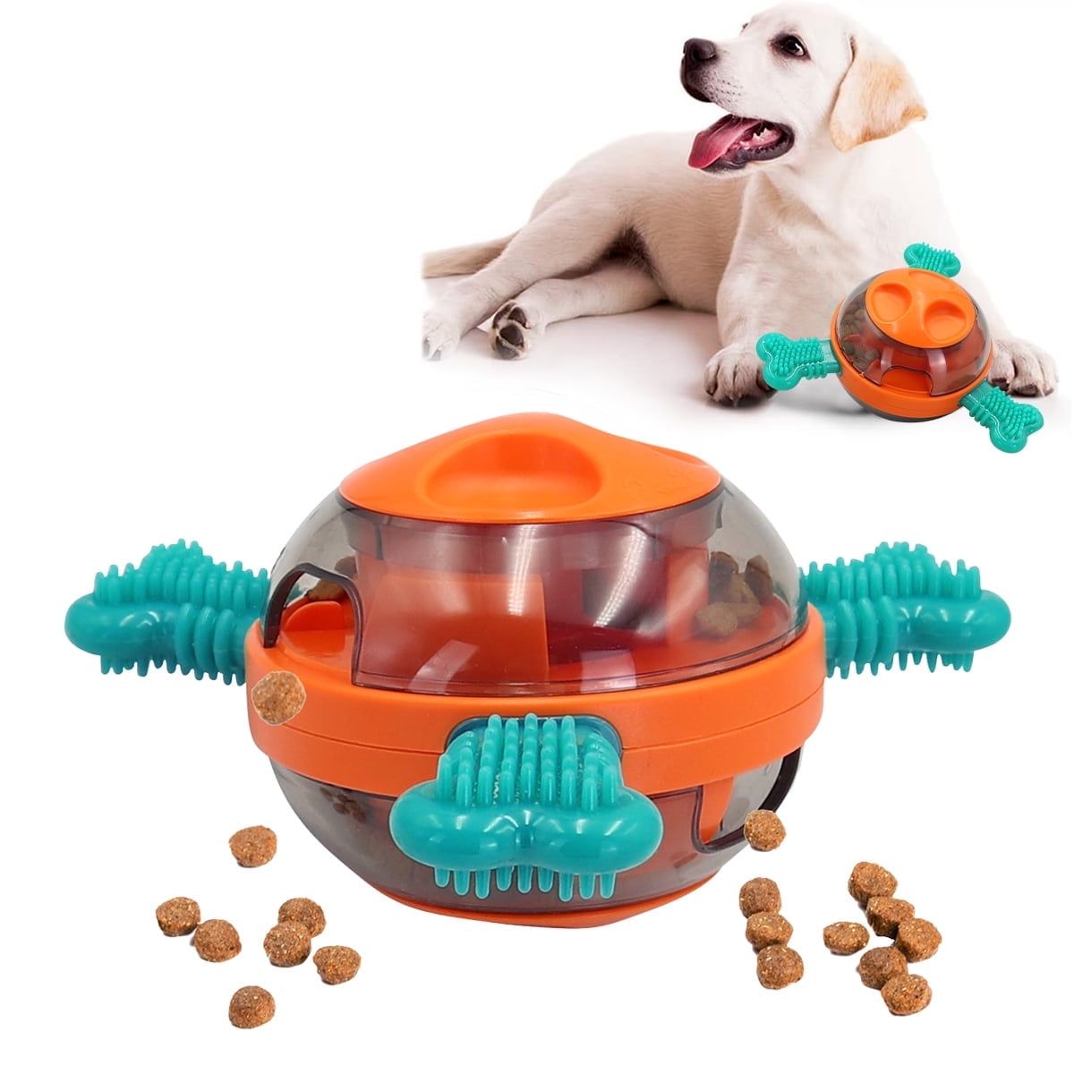 Dog Tumbler Toys, Interactive Dog Puzzle Toys for Small Medium Large Dogs, Leaky Dog Toys, Multifunctional Dog Frisbee Toys for Training, Dog Treat Chew Toy Pet Supplies, Orange & Blue EasyOptionXY LLC