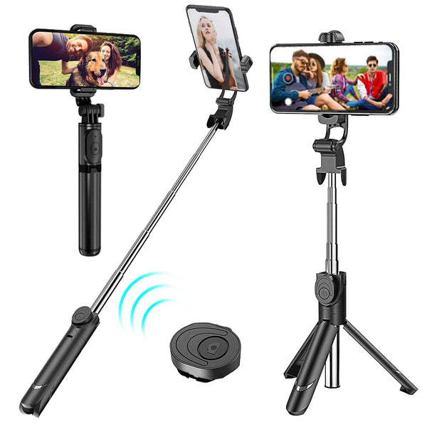 Tripod Stand Selfie Stick, Extendable Bluetooth Selfie Stick with Wireless Remote Compatible with iPhone XR/XS/X/8/Plus/7/Plus/SE/6S/6/Plus, Galaxy S9/S8/S7/S6, Android, More, Black EasyOptionXY LLC