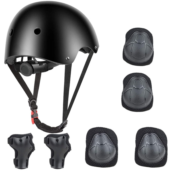 Kids Bike Helmet Set, Adjustable Helmet Elbow Wrist Guards for 3~10yrs Girls Boys, Protective Gear Set for Roller Skates Cycling Bike Rollerblading Scooter, Black EasyOptionXY LLC