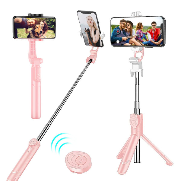 Tripod Stand Selfie Stick, Extendable Bluetooth Selfie Stick with Wireless Remote Compatible with iPhone XR/XS/X/8/Plus/7/Plus/SE/6S/6/Plus, Galaxy S9/S8/S7/S6, Android, More, Pink EasyOptionXY LLC
