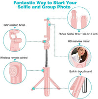 Tripod Stand Selfie Stick, Extendable Bluetooth Selfie Stick with Wireless Remote Compatible with iPhone XR/XS/X/8/Plus/7/Plus/SE/6S/6/Plus, Galaxy S9/S8/S7/S6, Android, More, Pink EasyOptionXY LLC
