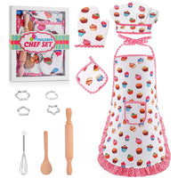 11 Pcs Kids Aprons for Girls Boys, Kids Cooking and Baking Sets, Chef Hat Apron Pretend Play Costume Set for Toddlers Age 3-8, White EasyOptionXY LLC