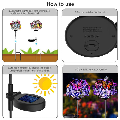 Outdoor Solar Butterfly Lights, Waterproof Solar Garden Stake Lights with 18 Butterflies Decor for Patio Yard Pathway Decoration, 2 Pack EasyOptionXY LLC
