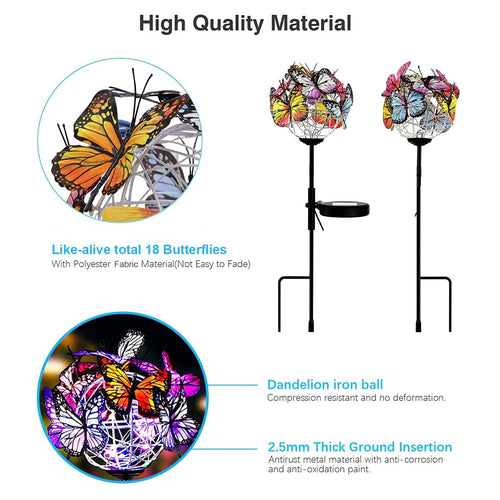 Outdoor Solar Butterfly Lights, Waterproof Solar Garden Stake Lights with 18 Butterflies Decor for Patio Yard Pathway Decoration, 2 Pack EasyOptionXY LLC