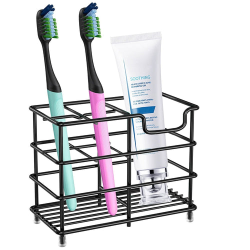 Toothbrush Holder for Bathroom, Stainless Steel Toothpaste Holder Stand with 5 Slots, Tooth Brush Organizer for for Bathroom Countertop, Black EasyOptionXY LLC