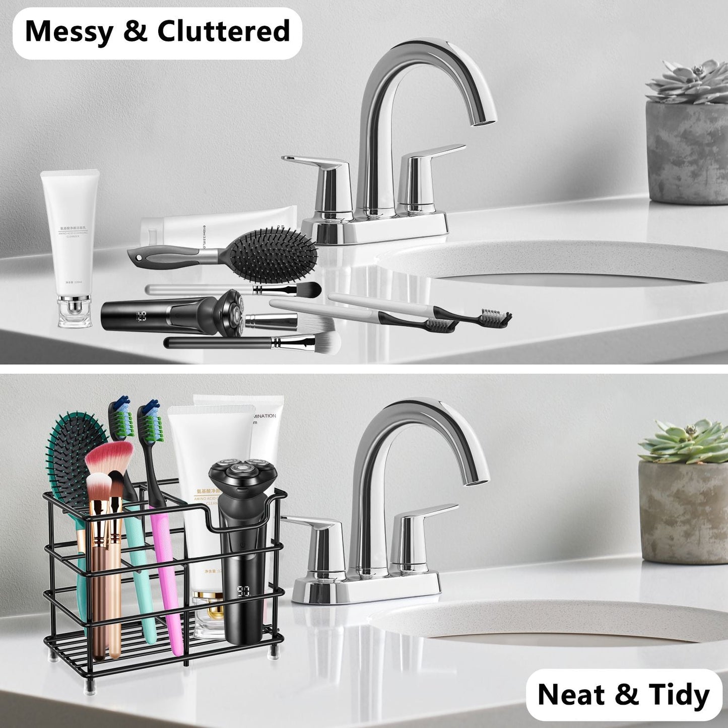 Toothbrush Holder for Bathroom, Stainless Steel Toothpaste Holder Stand with 5 Slots, Tooth Brush Organizer for for Bathroom Countertop, Black EasyOptionXY LLC